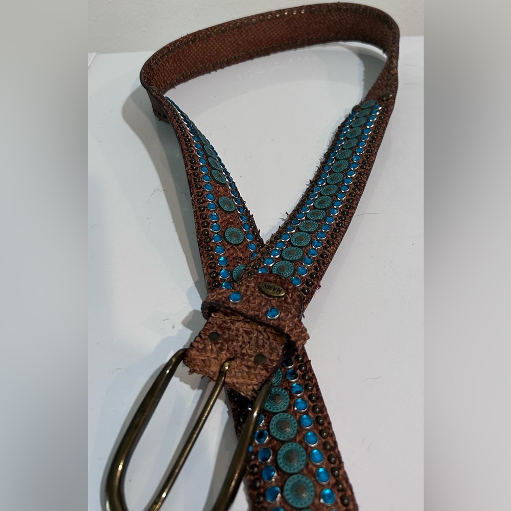 Nanni Italy Genuine Python Turquoise Studded Belt… - image 3